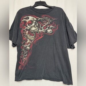 VTG Men’s T-Shirt Y2K Skull T-Shirt Thrashed Grunge Skater MMA XL